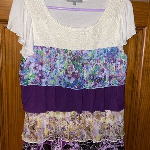 NY Collection Purple and Cream Floral Blouse